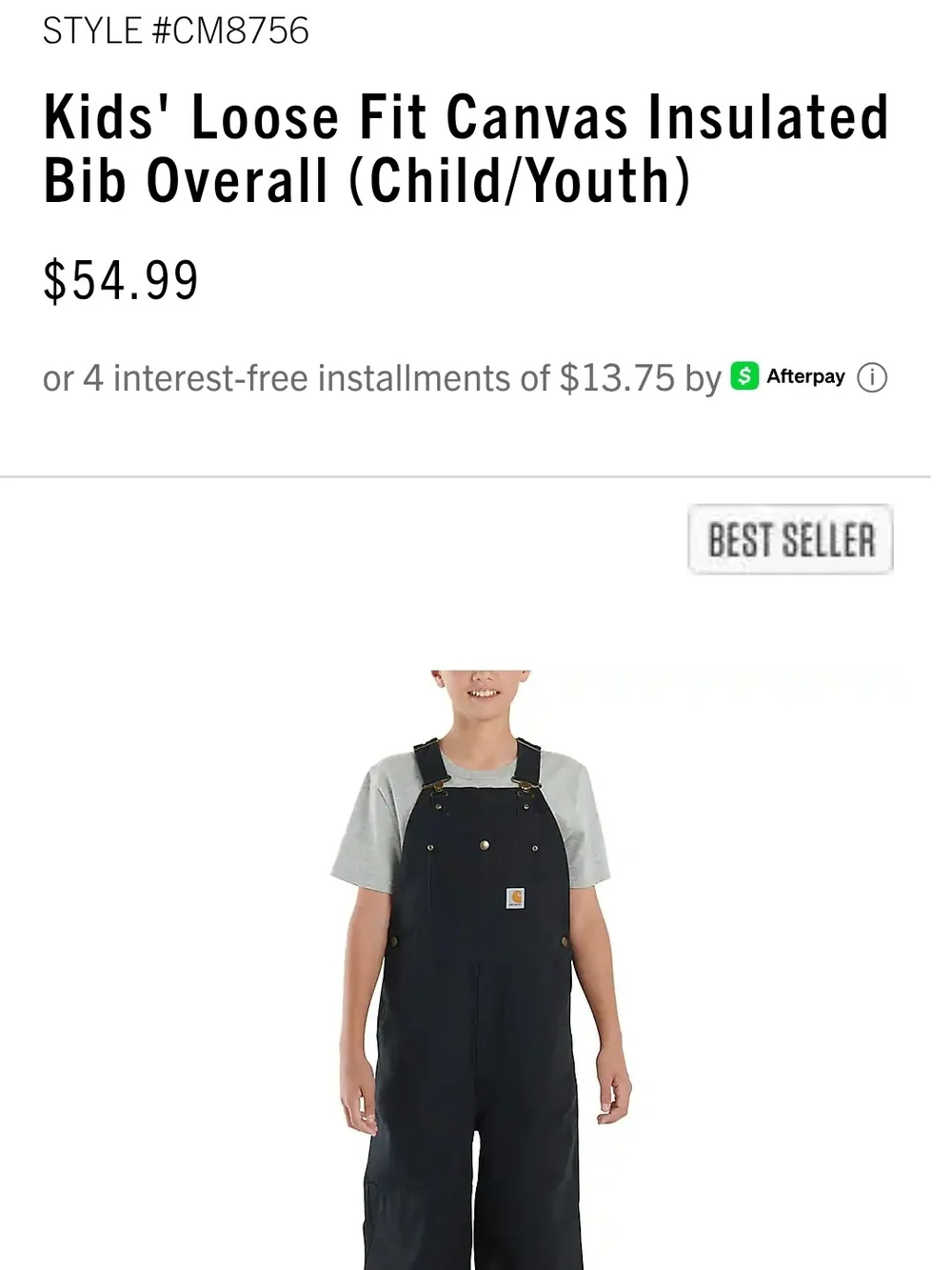 Carhartt Kids Black Bib Overalls with Logo Patch